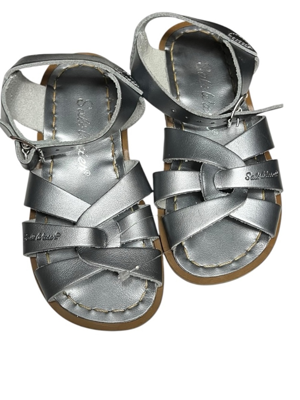 🌻NEW w/tag Salt Water Sandals Original Pewter Metallic Leather Girls Size 9
